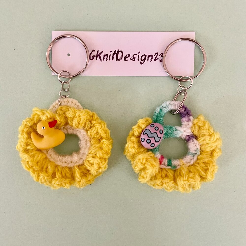 2 Handmade Keychains, Crochet Lightweight Backpack Charms, Easter Basket gift